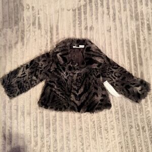 Vintage Kids R Us Faux Fur Animal Print Jacket Grey Black 2T NWT RN67391